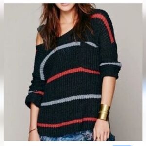 🌸 Free People | Stripe Knit V Neck‎ Sweater XS